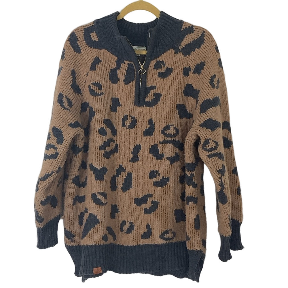 Simply Southern 1/4 zip Leopard Print Sweater - Picture 2 of 6